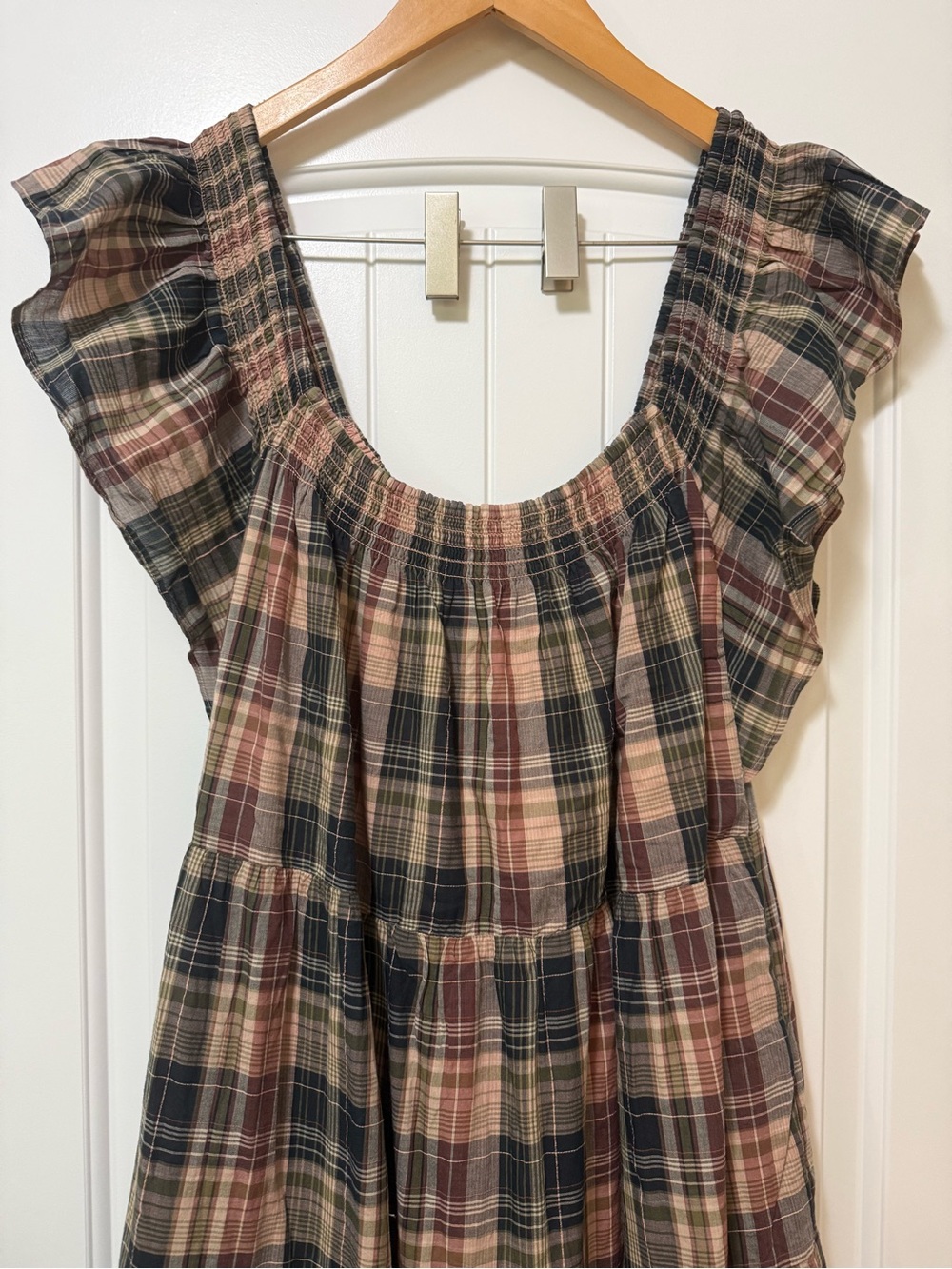Madewell Flutter-Sleeve Tiered Midi Dress in Plaid XXL - Picture 8 of 12
